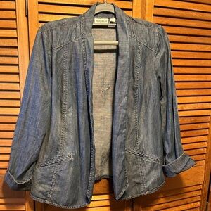 Chico's Platinum Classic Distressed Blue Denim Swing Jean Jacket
